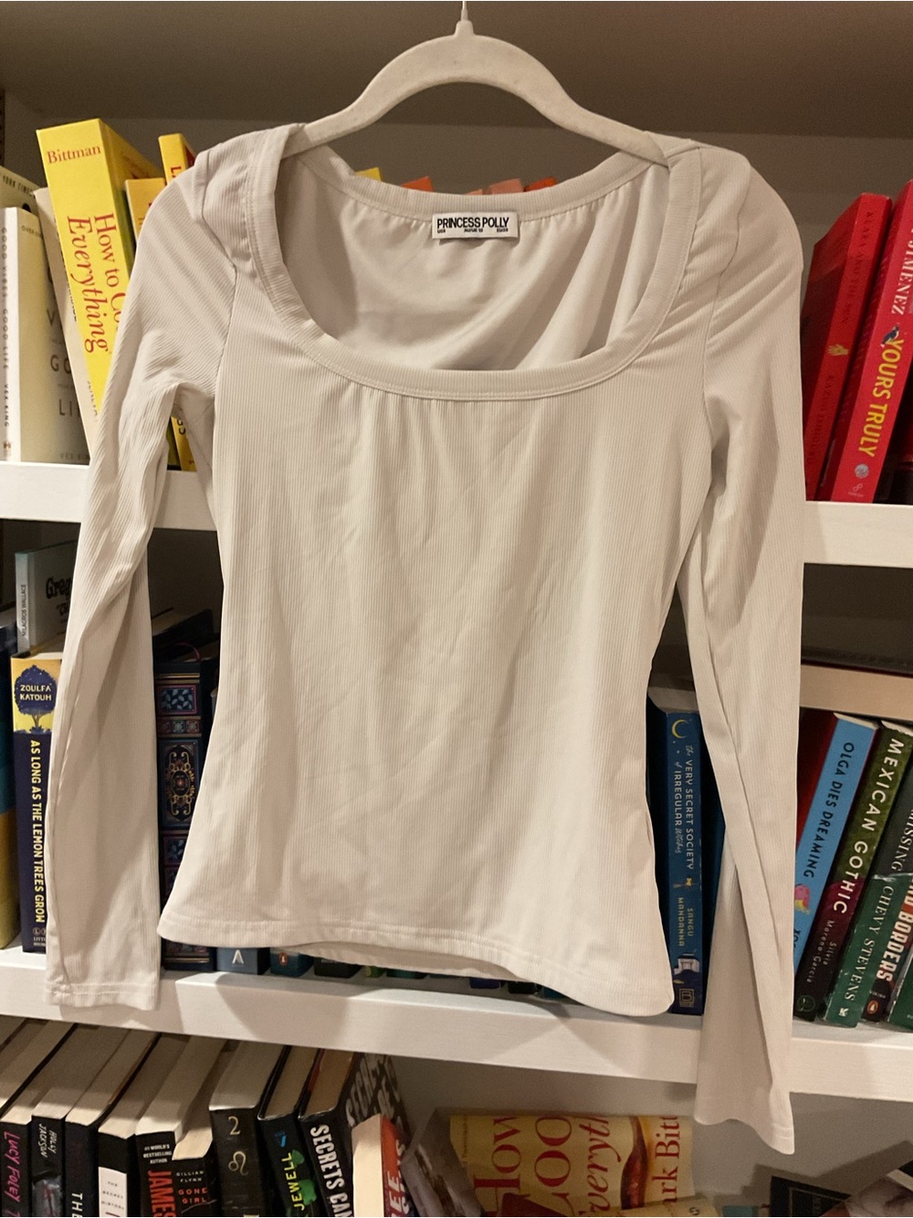 Princess Polly Cream Long Sleeve Scoop Neck Ribbed Top